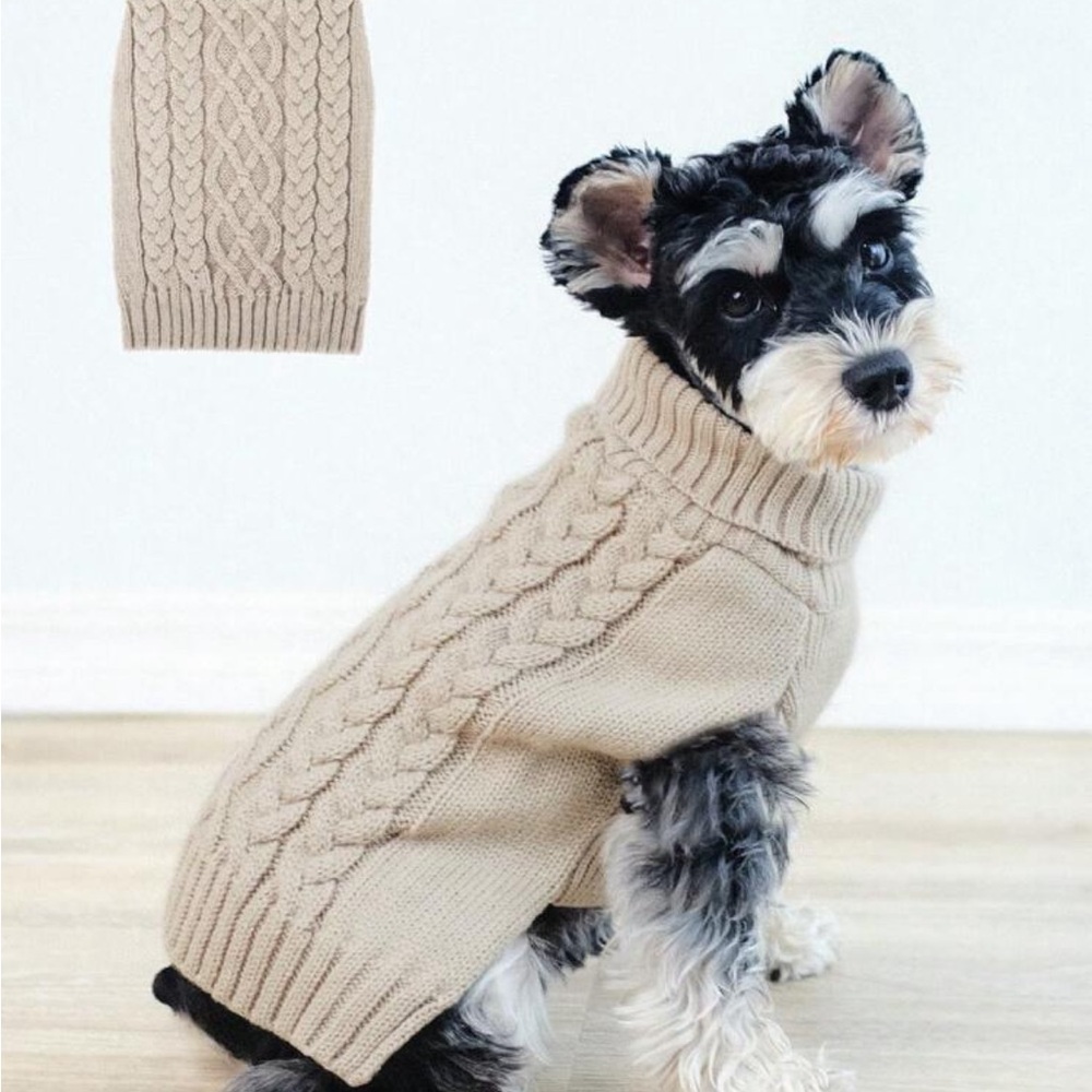 SHEIN Tan Cable Knit Dog Sweater